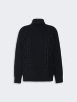 Wool Yarn Turtleneck Aran Jumper for Women - Navy - Max Mara KSA