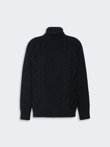 Wool Yarn Turtleneck Aran Jumper for Women - Navy - Max Mara KSA