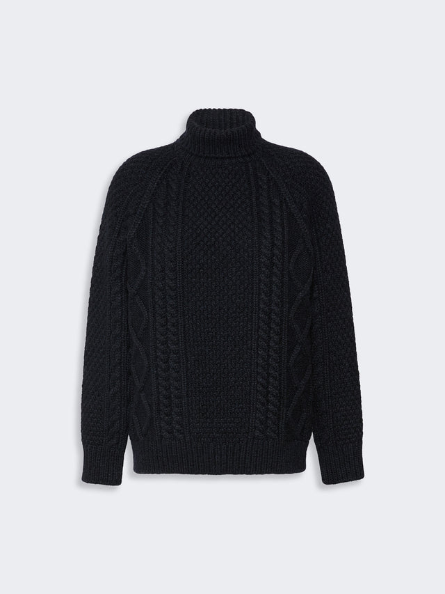 Wool Yarn Turtleneck Aran Jumper for Women - Navy - Max Mara KSA