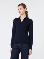 Wool And Cashmere Yarn Polo Shirt for Women - Navy - Max Mara KSA