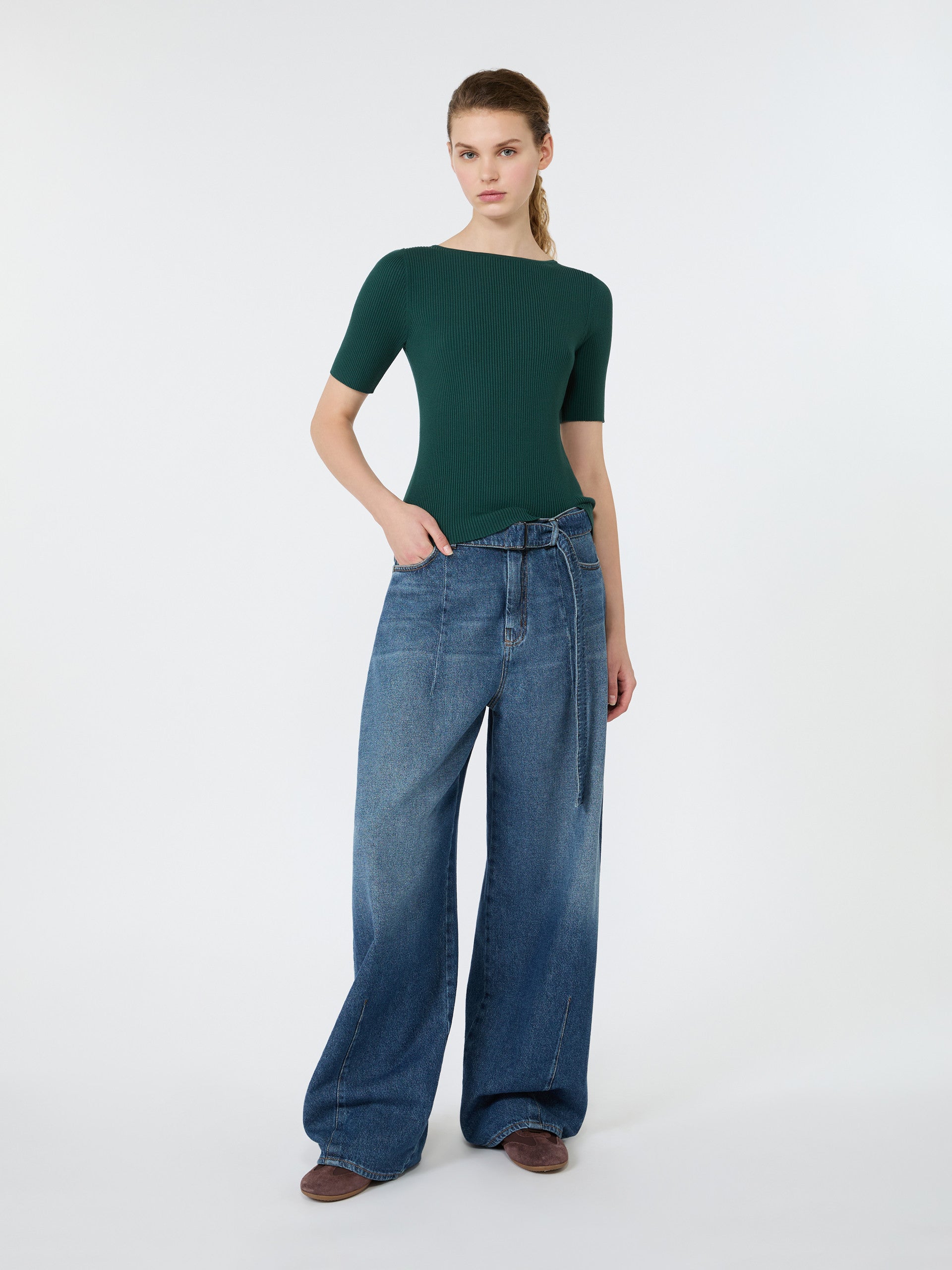 Slim-Fit Stretch Viscose Sweater for Women - Green - Max Mara KSA