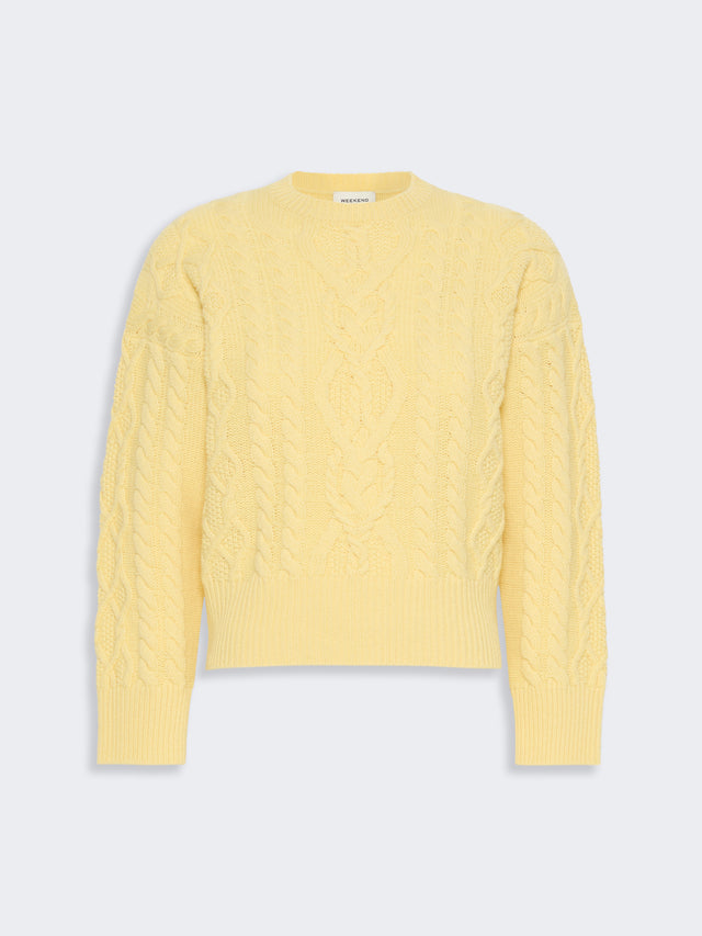 Cable Knit Wool Yarn Jumper for Women - Honey - Max Mara KSA