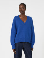 Alpaca And Cotton Yarn Sweater for Women - Cornflower Blue - Max Mara KSA