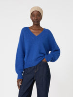 Alpaca And Cotton Yarn Sweater for Women - Cornflower Blue - Max Mara KSA