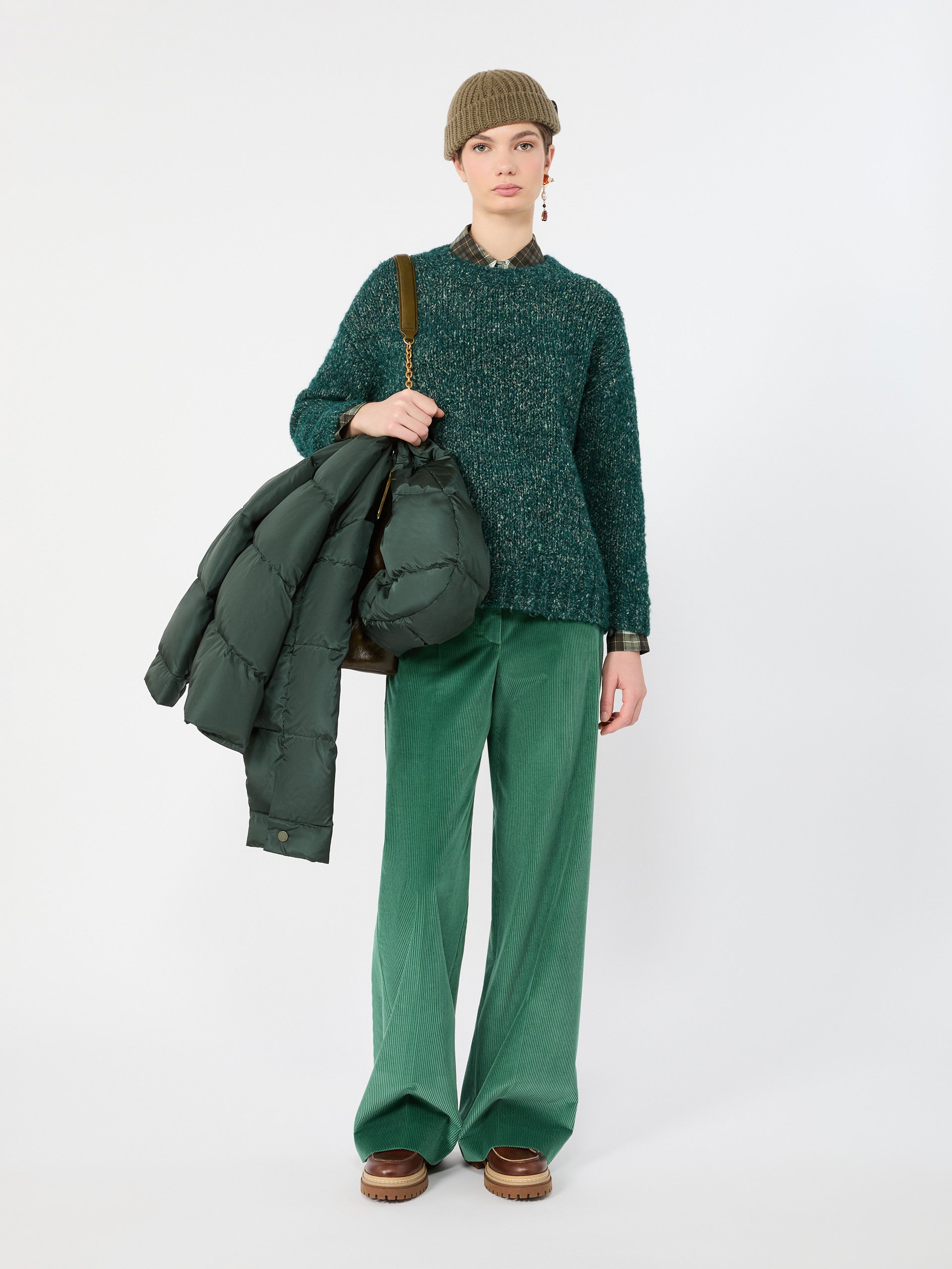 Alpaca, Cotton And Wool Blend Sweater for Women - Dark Green - Max Mara KSA