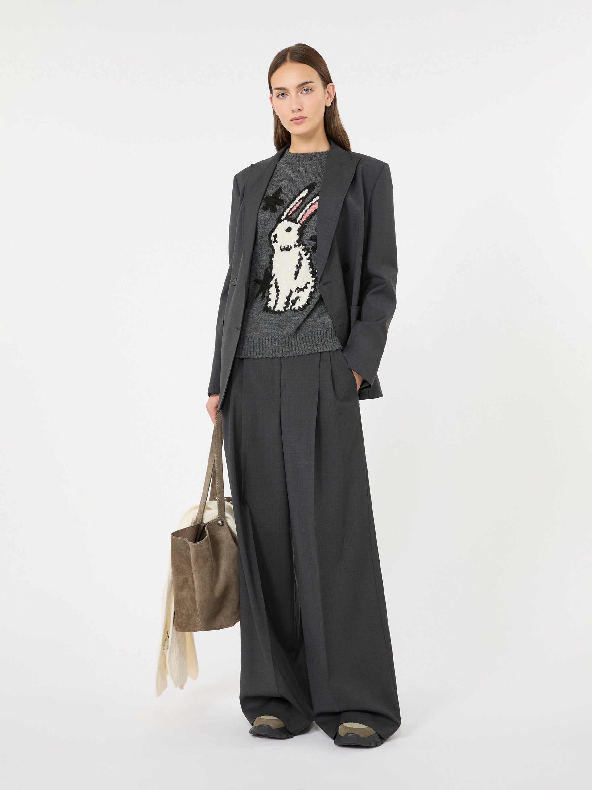 Alpaca And Wool-Blend Yarn Sweater for Women - Medium Grey - Max Mara KSA