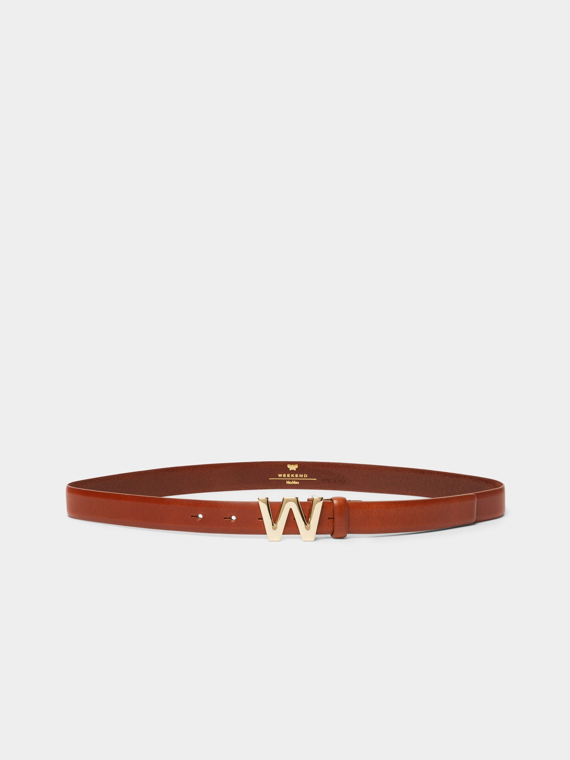 Leather Belt With Logo Buckle for Women - Tobacco - Max Mara KSA