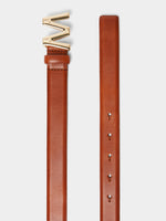 Leather Belt With Logo Buckle for Women - Tobacco - Max Mara KSA