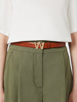 Leather Belt With Logo Buckle for Women - Tobacco - Max Mara KSA