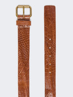 Croc Print Leather Belt for Women - Tobacco - Max Mara KSA