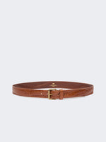 Croc Print Leather Belt for Women - Tobacco - Max Mara KSA
