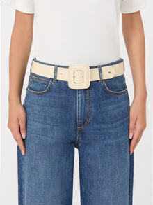 Shiny Nappa Leather Belt for Women - Ivory - Max Mara KSA