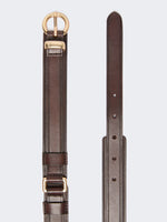 Leather Belt With Rectangular Rings for Women - Dark Brown - Max Mara KSA