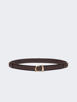 Leather Belt With Rectangular Rings for Women - Dark Brown - Max Mara KSA