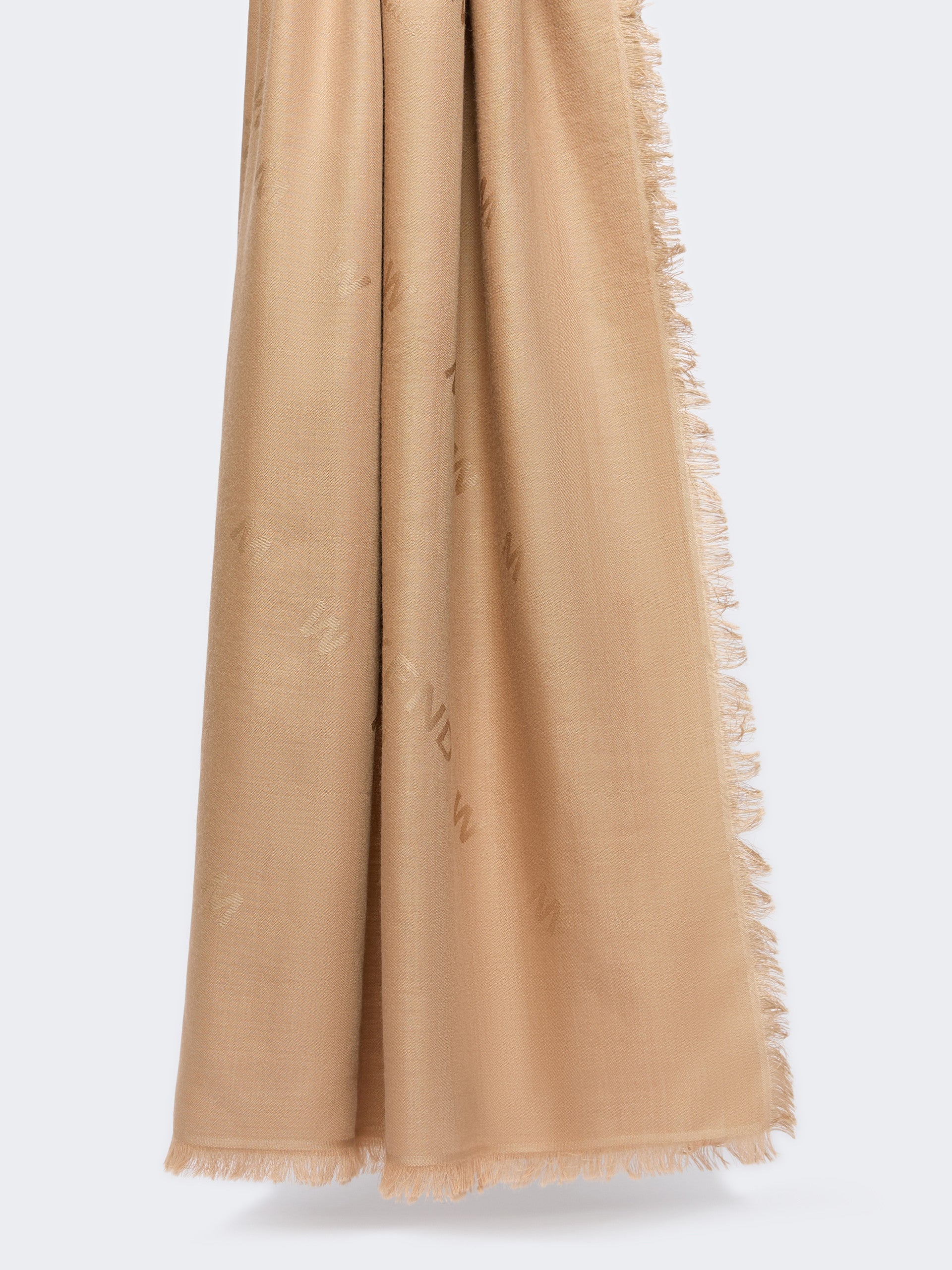 Jacquard Wool And Silk Shawl for Women - Camel - Max Mara KSA