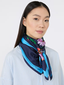 Patterned Silk Twill Foulard for Women - Midnightblue - Max Mara KSA