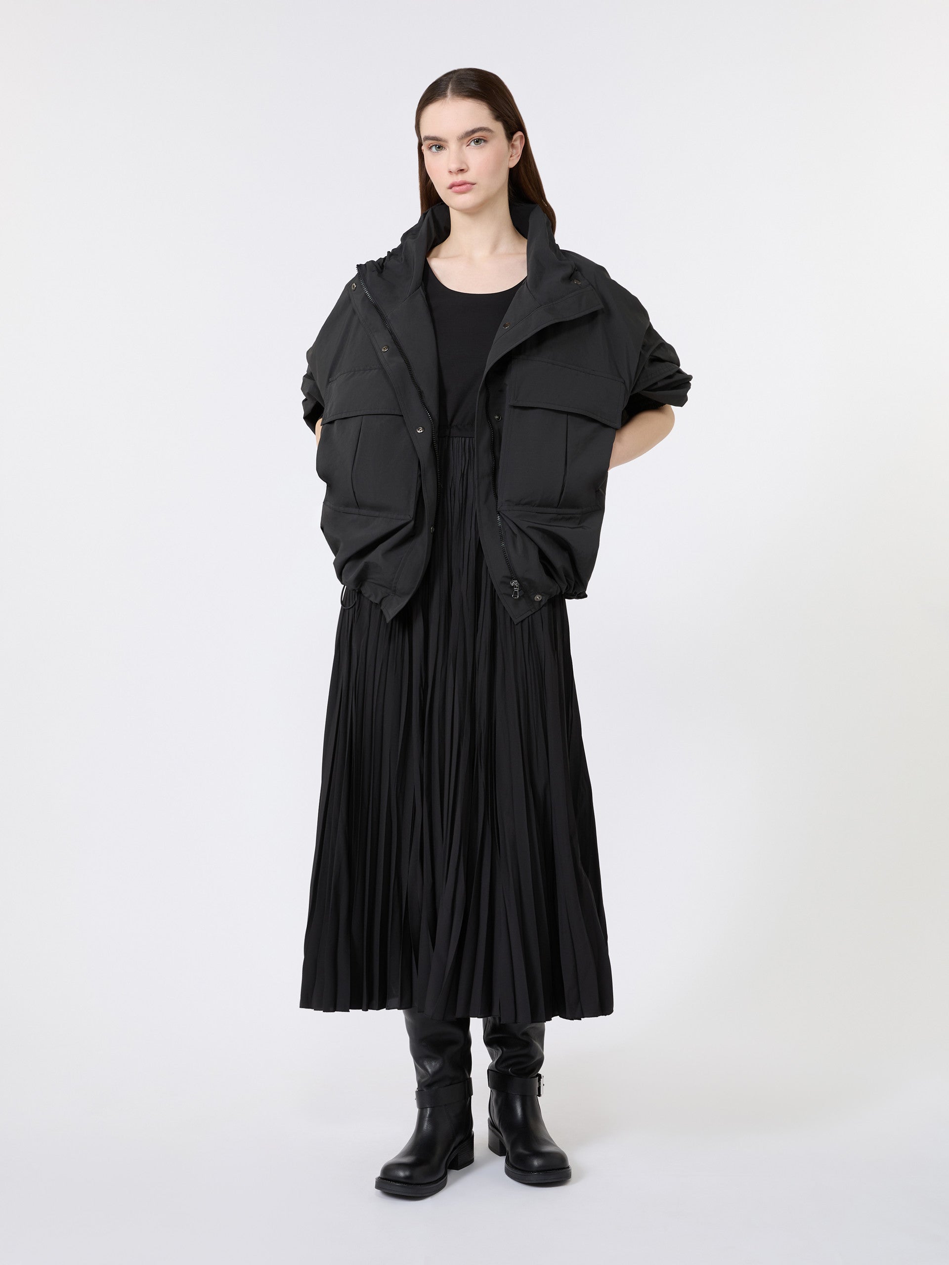 Jersey Dress With A Plissé-Pleated Skirt for Women - Black - Max Mara KSA