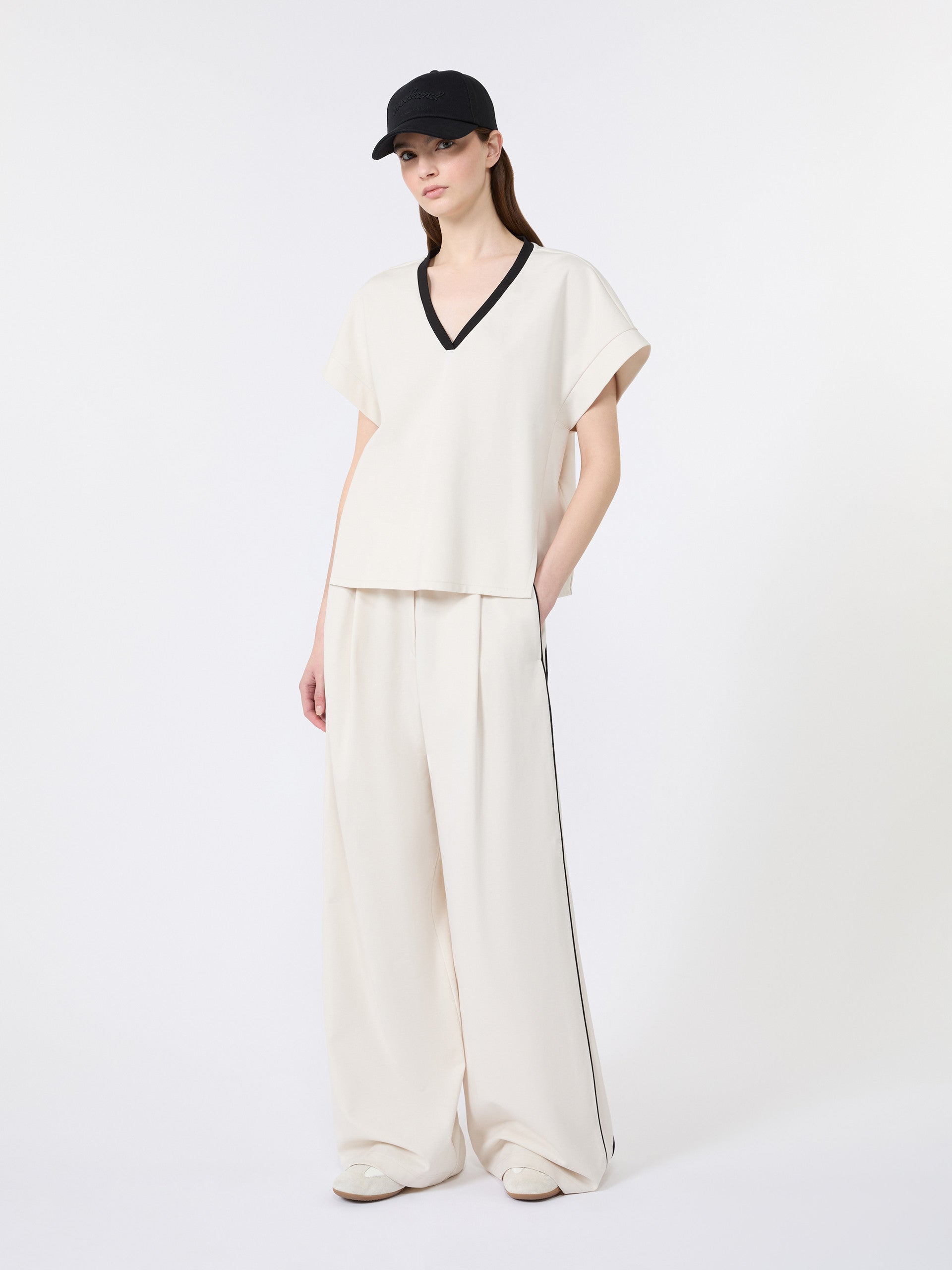 Wide-Fit Milano-Knit Jersey Trousers for Women - Ivory - Max Mara KSA