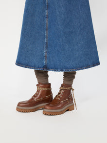 Leather Lace-Up Ankle Boots for Women - Brown - Max Mara KSA