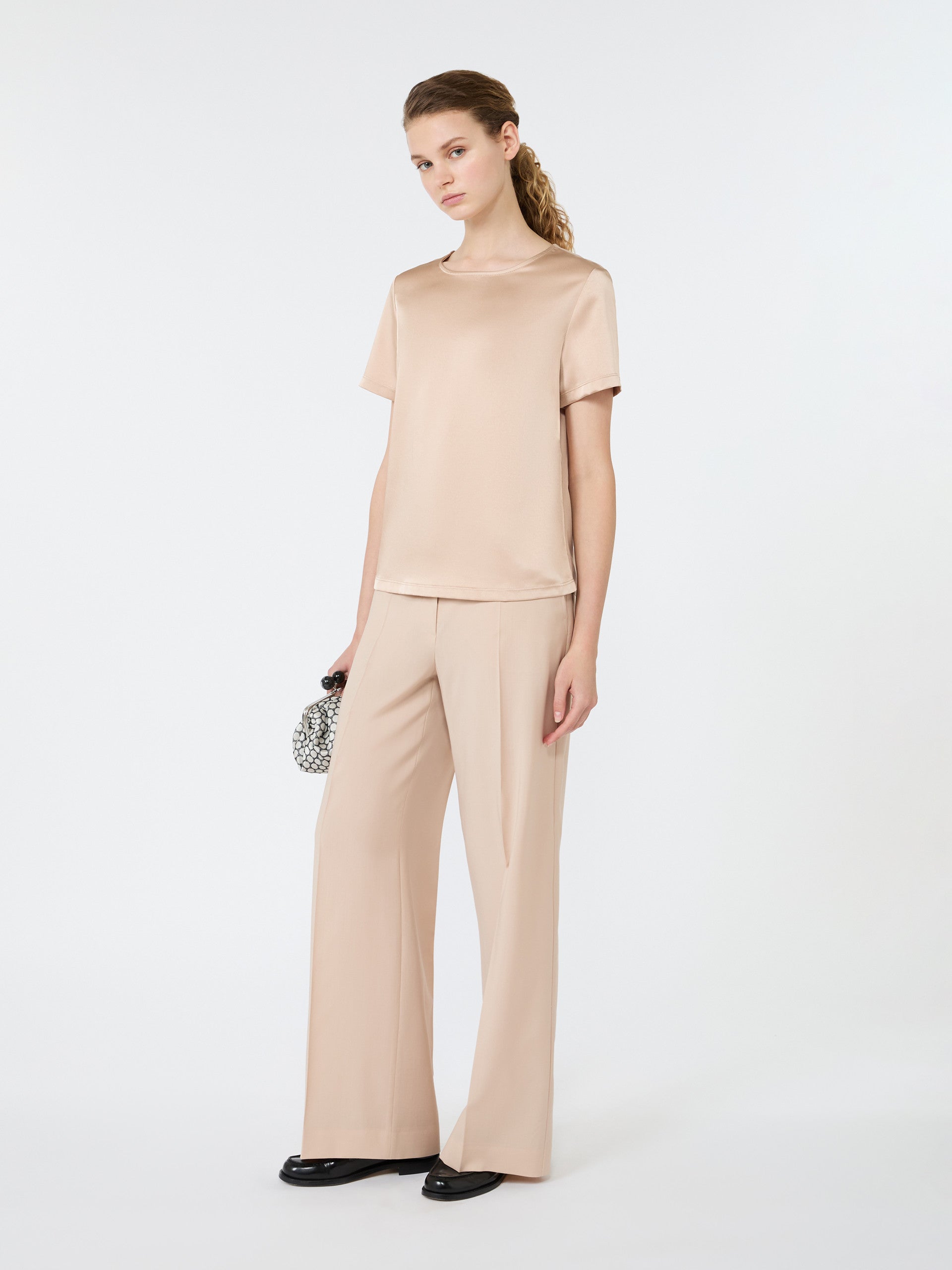 Satin Crew-Neck T-Shirt for Women - Pink - Max Mara KSA