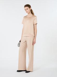 Satin Crew-Neck T-Shirt for Women - Pink - Max Mara KSA