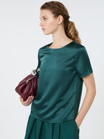 Satin Crew-Neck T-Shirt for Women - Green - Max Mara KSA