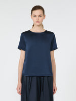 Satin Crew-Neck T-Shirt for Women - Navy - Max Mara KSA