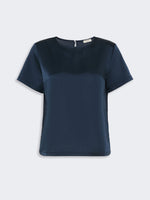 Satin Crew-Neck T-Shirt for Women - Navy - Max Mara KSA