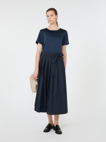 Satin Crew-Neck T-Shirt for Women - Navy - Max Mara KSA