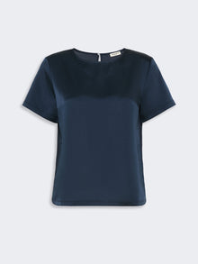 Satin Crew-Neck T-Shirt for Women - Navy - Max Mara KSA