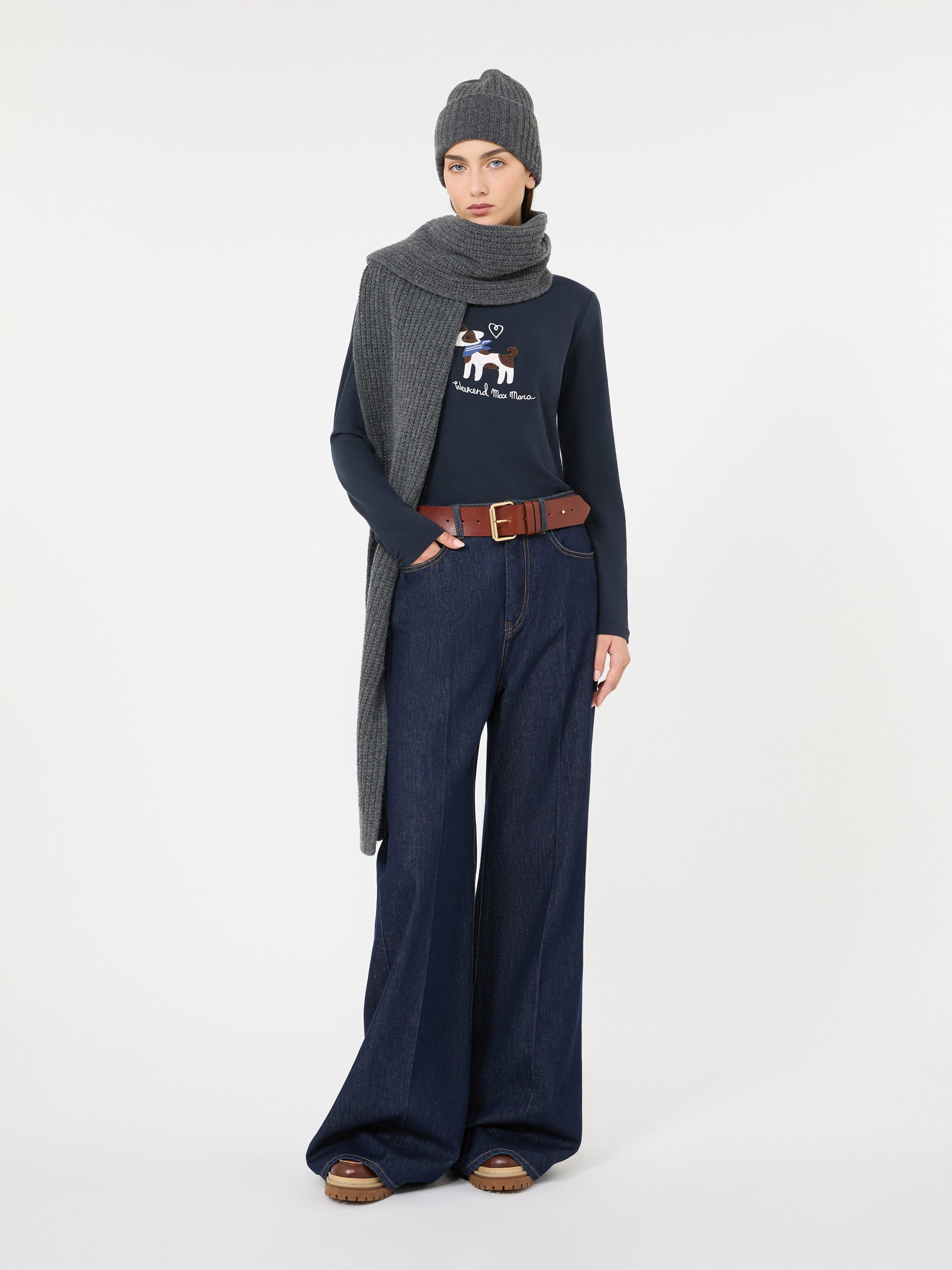 Long-Sleeved Jersey T-Shirt for Women - Navy - Max Mara KSA