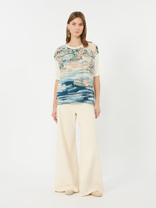 Jersey And Printed Silk T-Shirt for Women - Light Blue - Max Mara KSA
