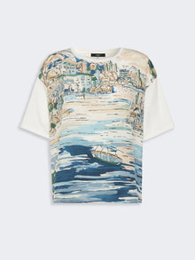 Jersey And Printed Silk T-Shirt for Women - Light Blue - Max Mara KSA