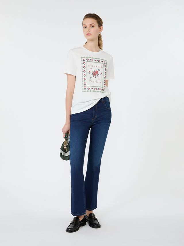 Cotton Print T-Shirt for Women - White - Max Mara KSA