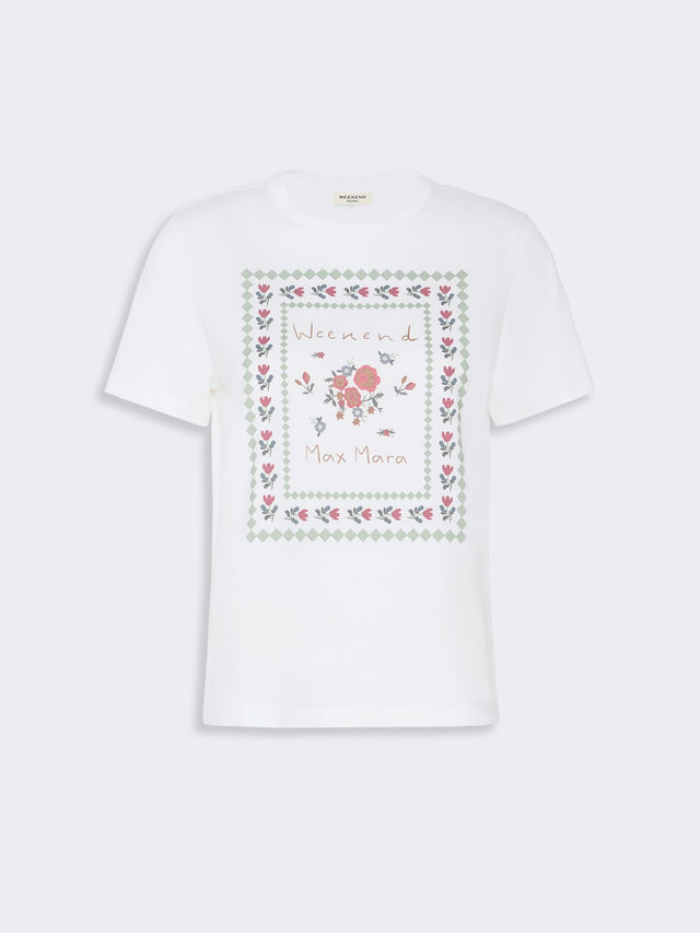 Cotton Print T-Shirt for Women - White - Max Mara KSA