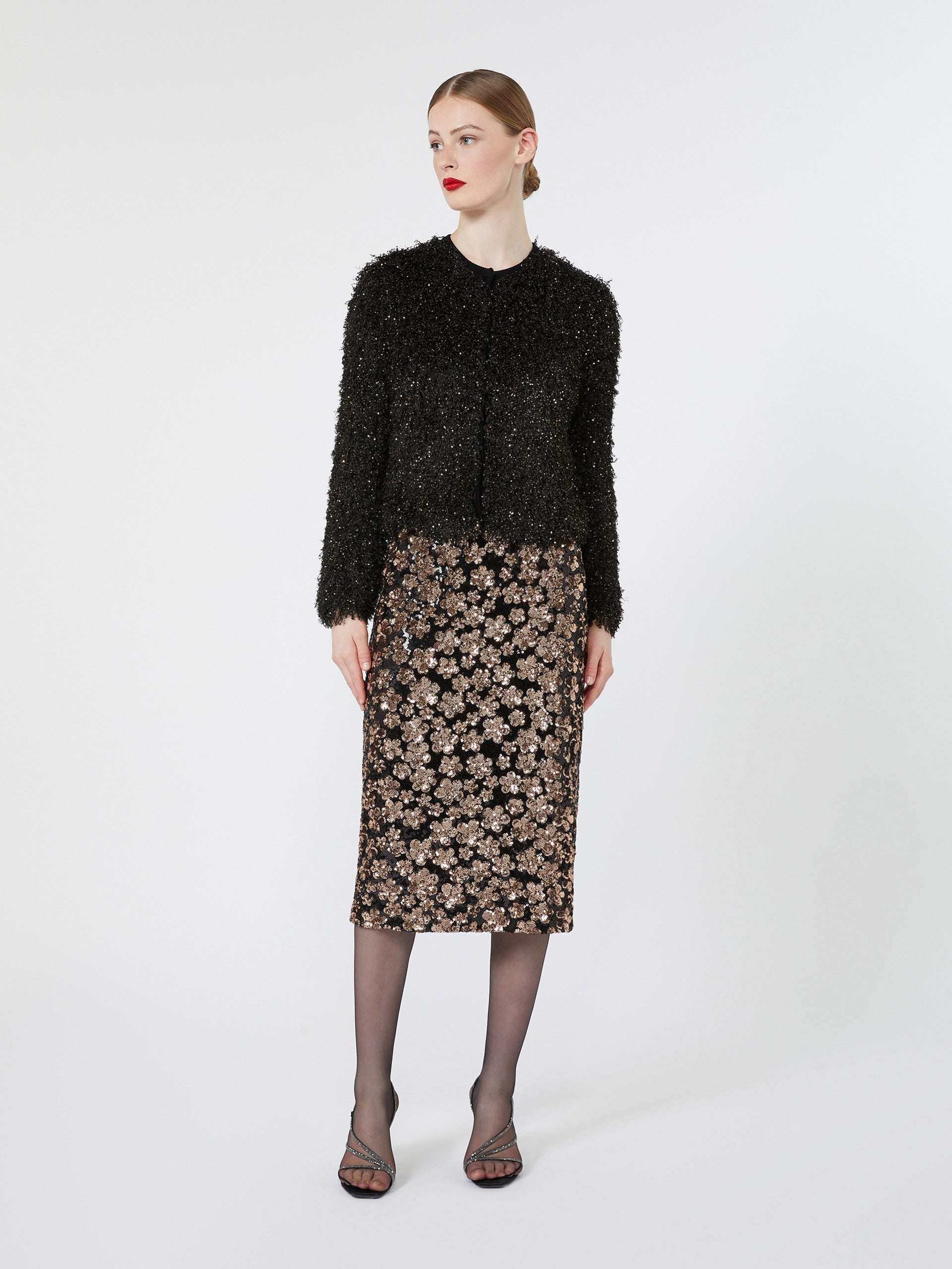 Sequinned And Embroidered Tulle Pencil Skirt for Women - Bronze - Max Mara KSA