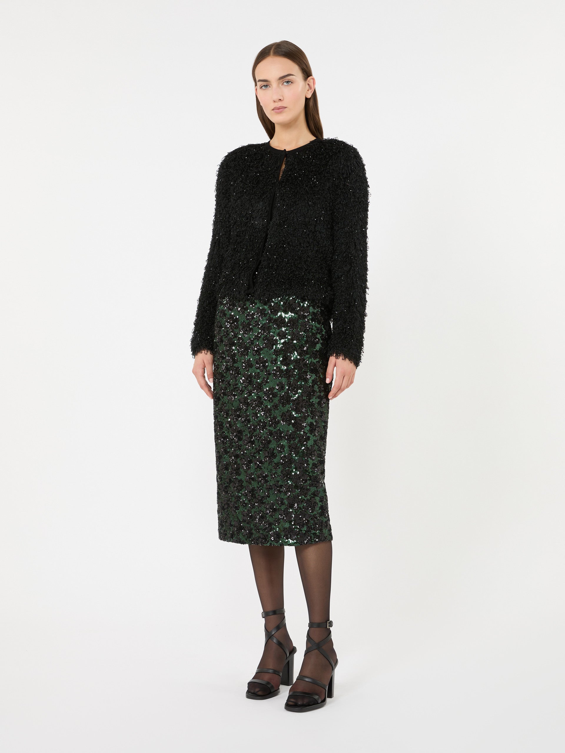 Sequinned And Embroidered Tulle Pencil Skirt for Women - Green - Max Mara KSA
