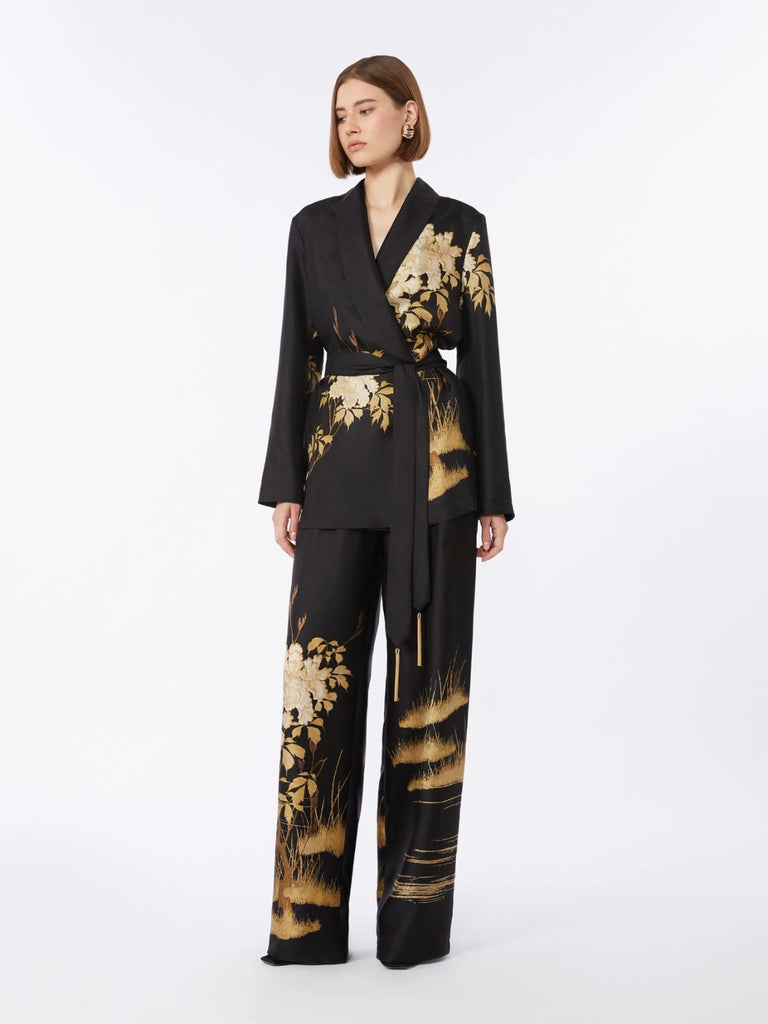 max mara fluid printed silk trousers