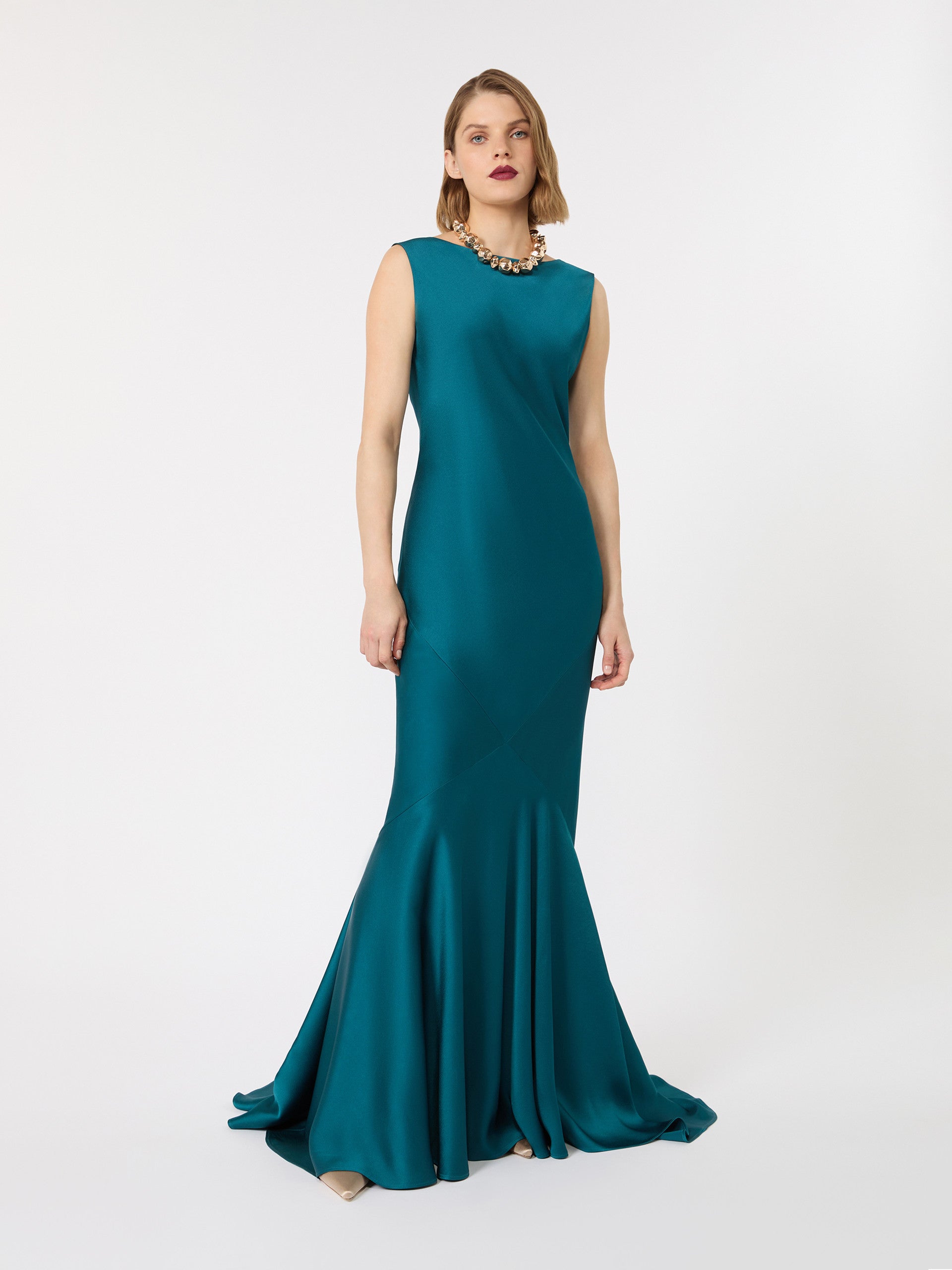 Long Envers Satin Dress for Women - Oil - Max Mara KSA