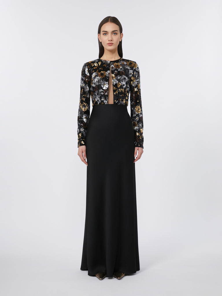 Embroidered tulle and enver satin dress