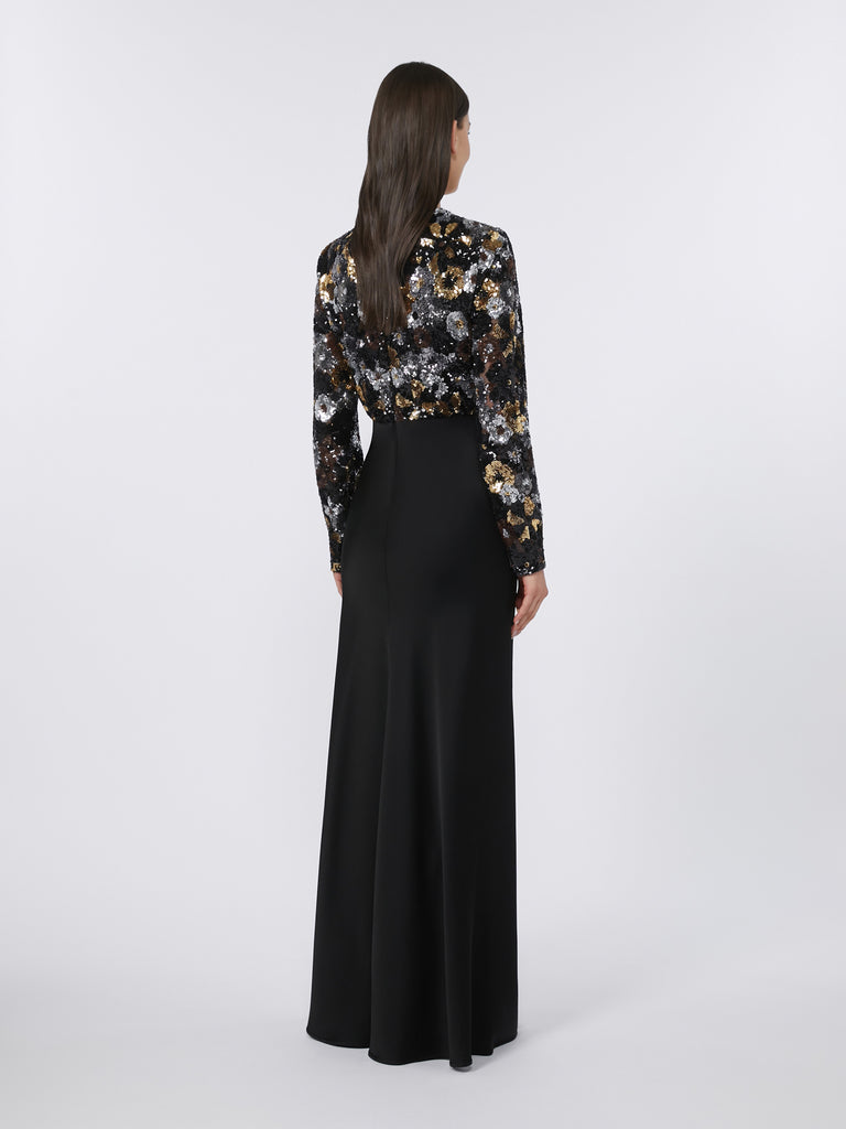 Embroidered tulle and enver satin dress