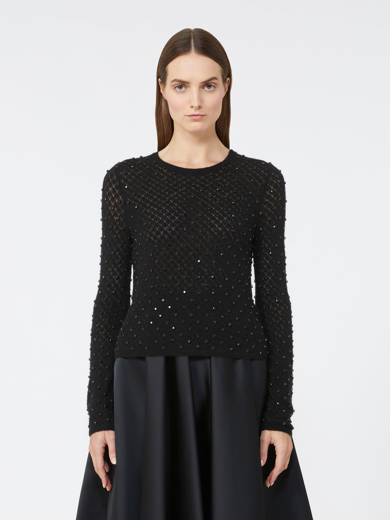 Embroidered wool and mohair yarn sweater