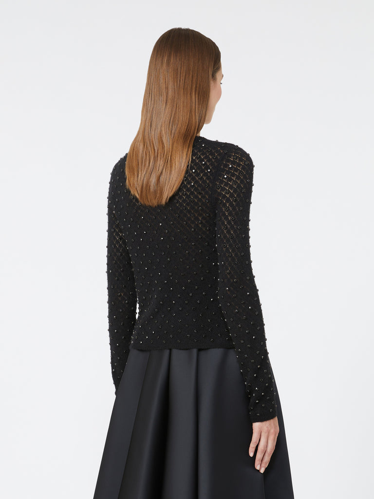 Embroidered wool and mohair yarn sweater