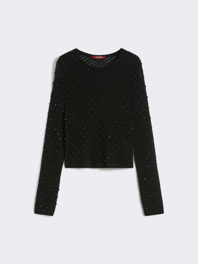 Embroidered wool and mohair yarn sweater