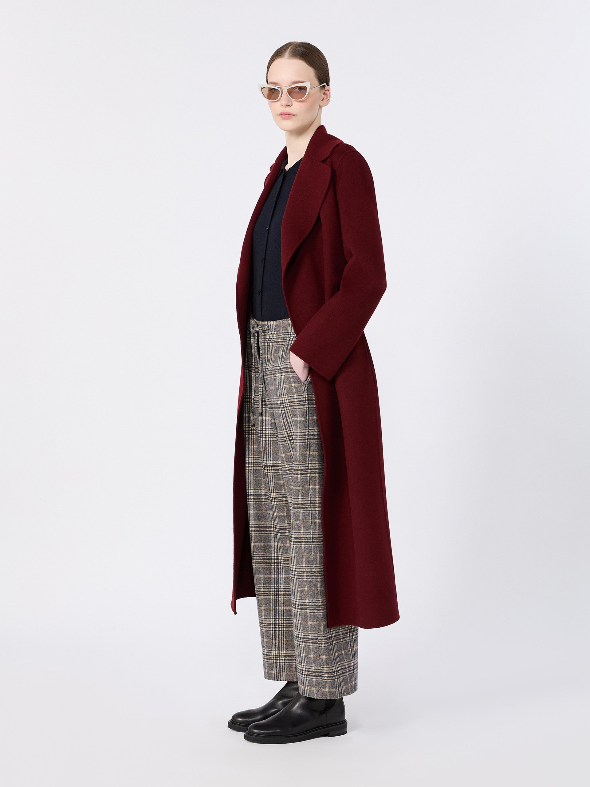 Wool Broadcloth Robe Coat for Women - Bordeaux - Max Mara KSA