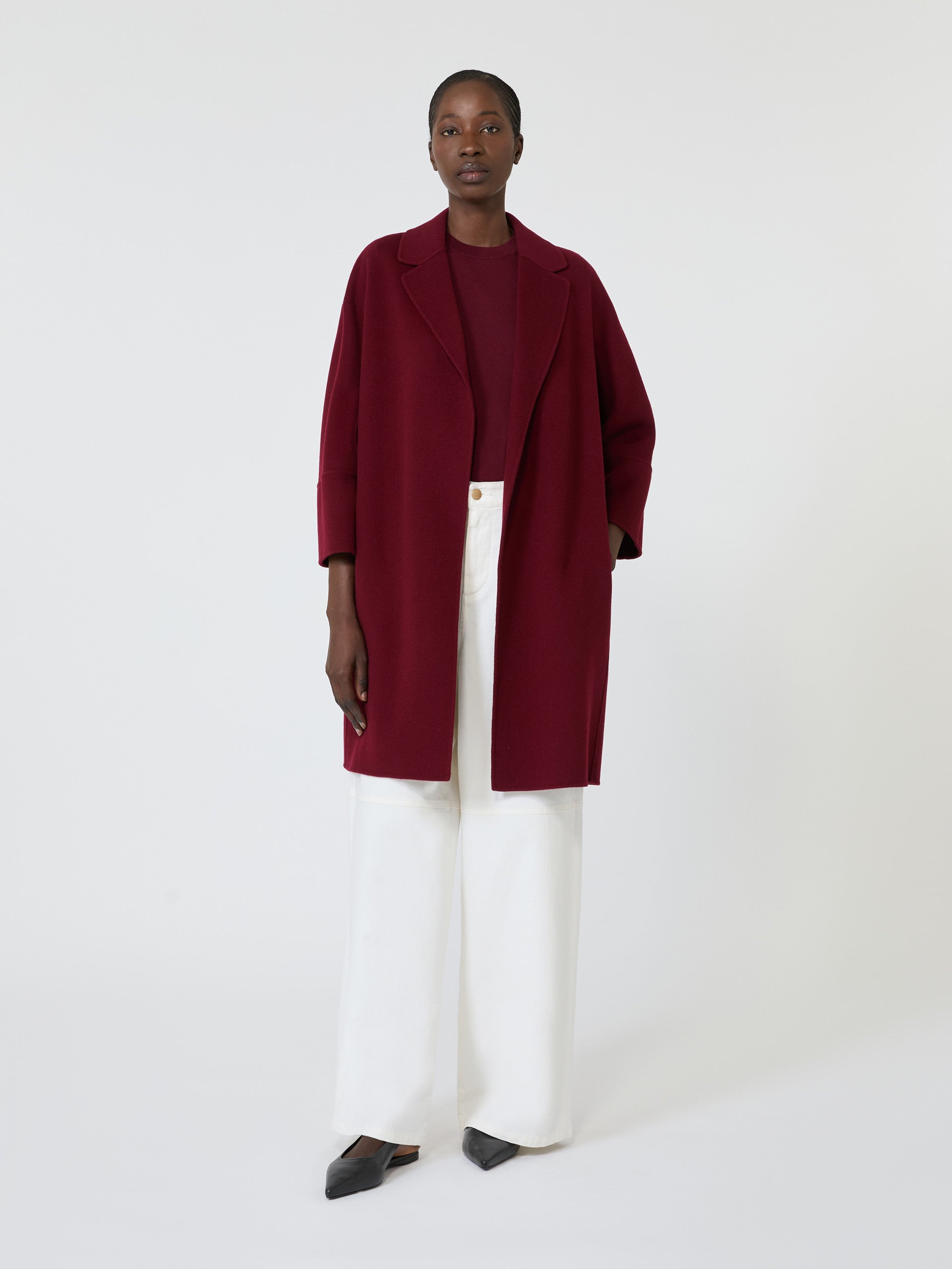 Short Double-Faced Wool Coat for Women - Bordeaux - Max Mara KSA