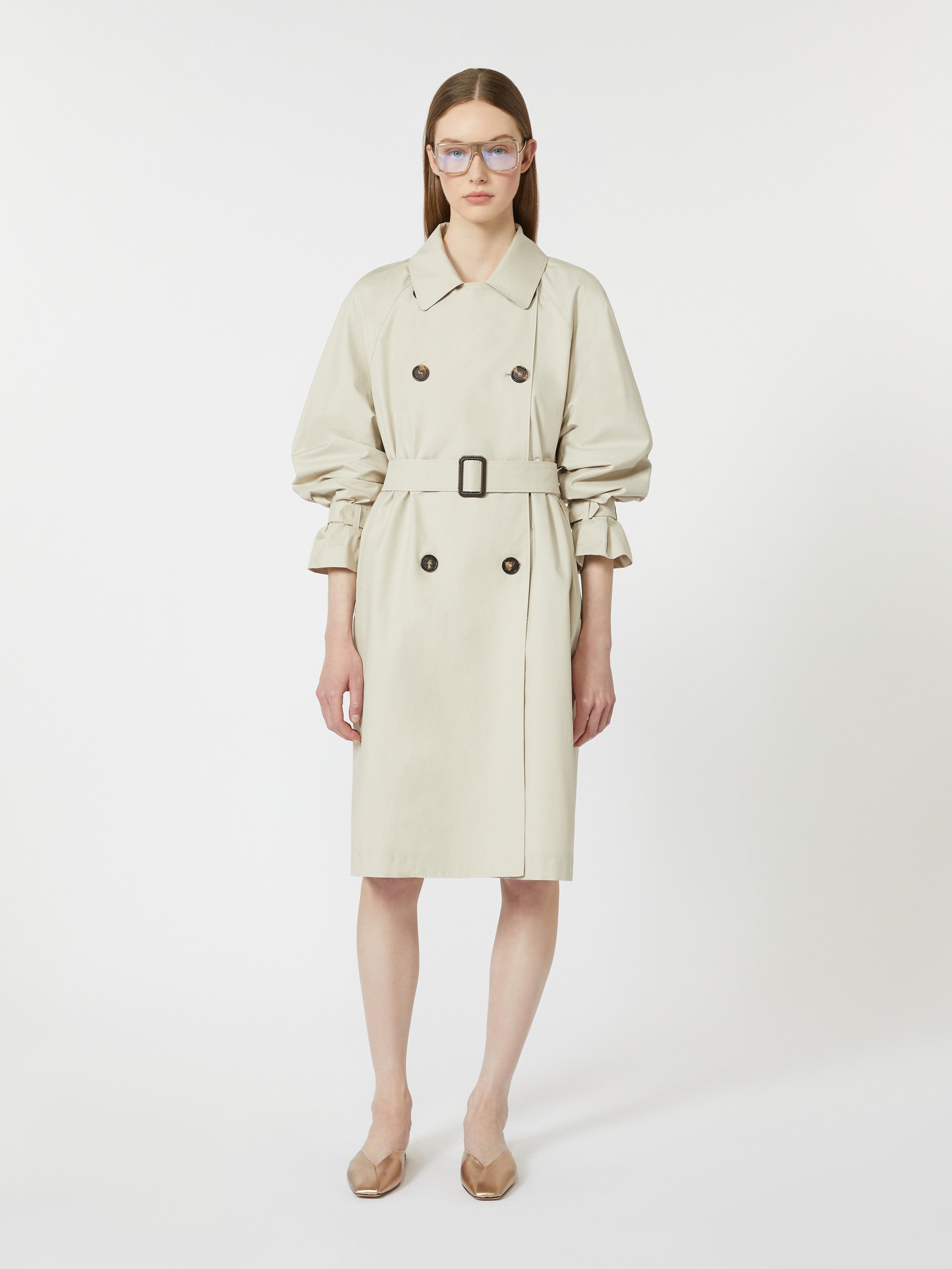 Double-breasted water-repellent twill trench coat