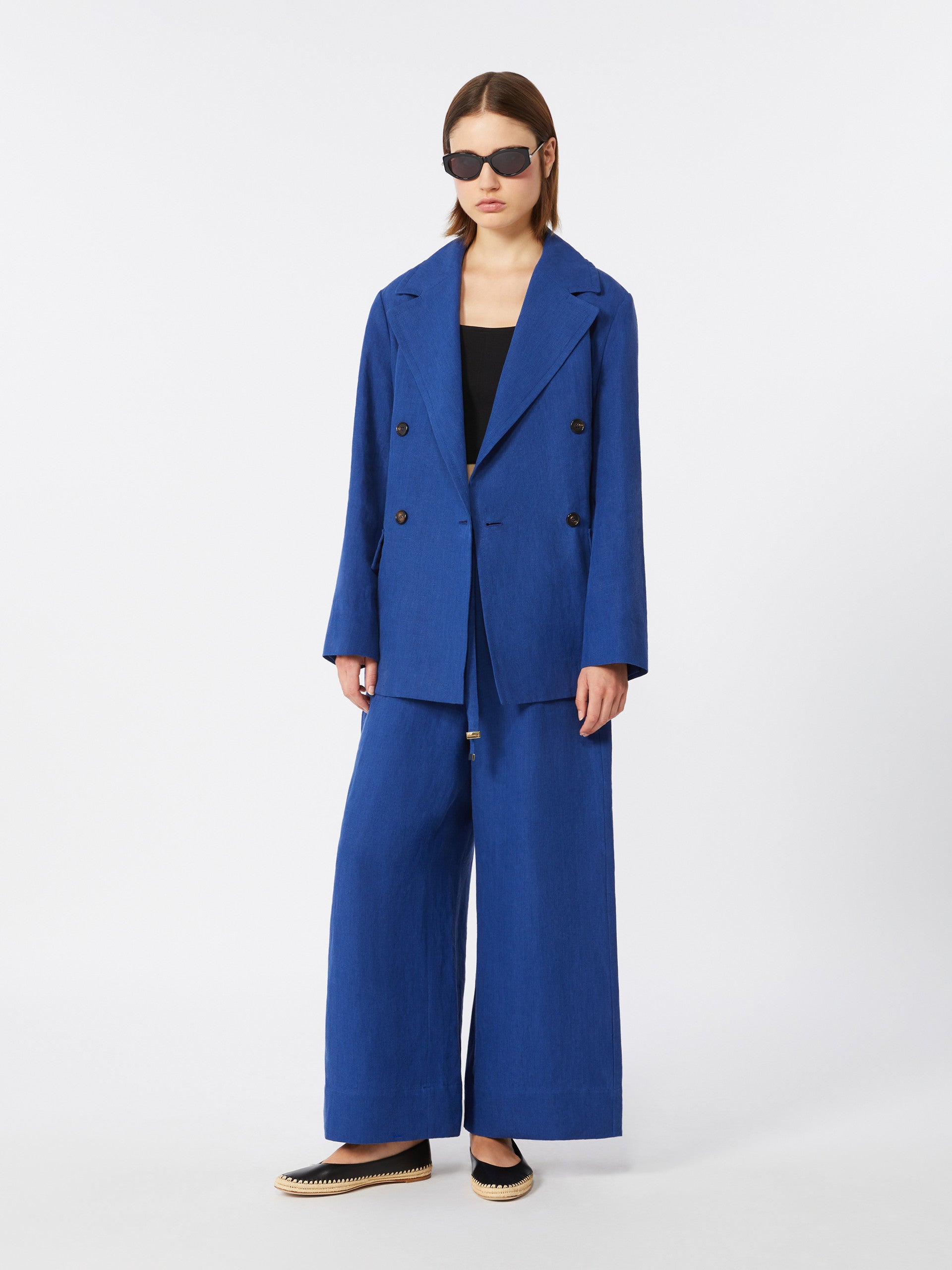 max mara double-breasted linen canvas jacket for women