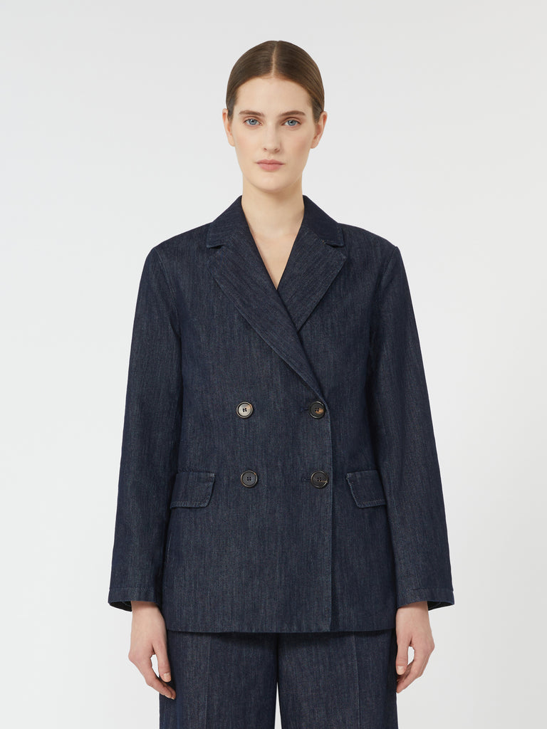 Double-breasted denim blazer