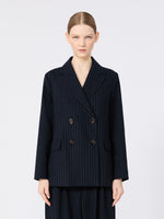 Double-Breasted Pinstripe Wool Jacket for Women - Midnightblue - Max Mara KSA